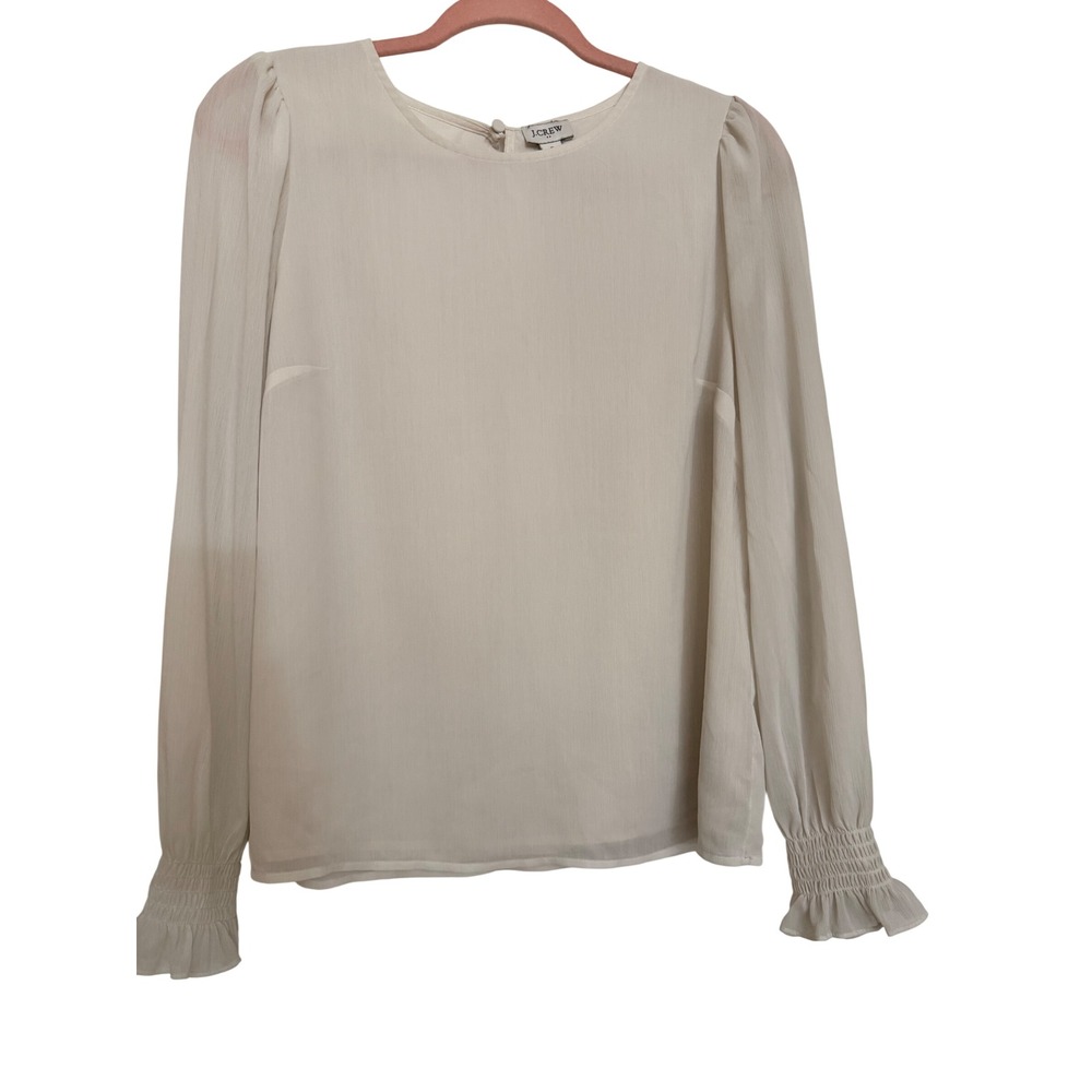 J.Crew Womens Blouse Ivory Smocked Ruffle Cuff S